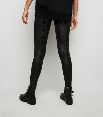 Black Wet Look Snake Print Leggings 