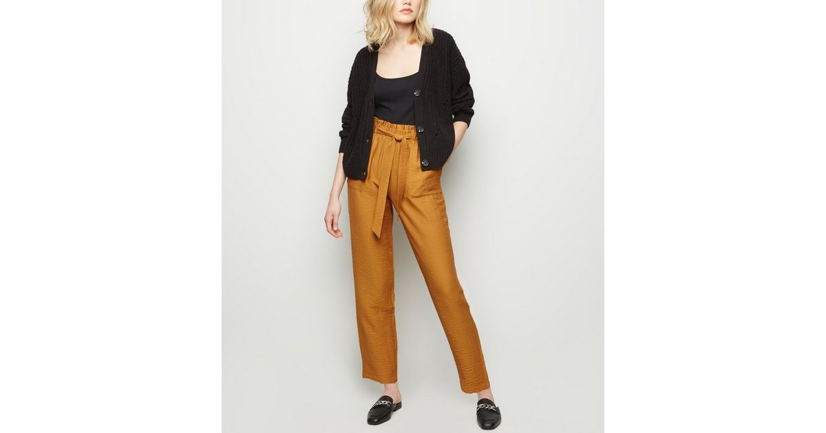 Mustard Twill Tie Waist Trousers New Look