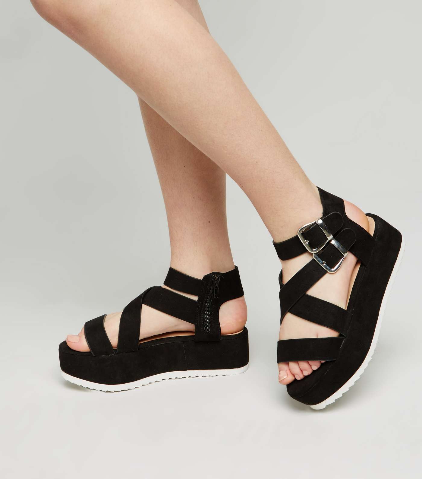 Girls Black Suedette Strappy Flatform Sandals Image 2