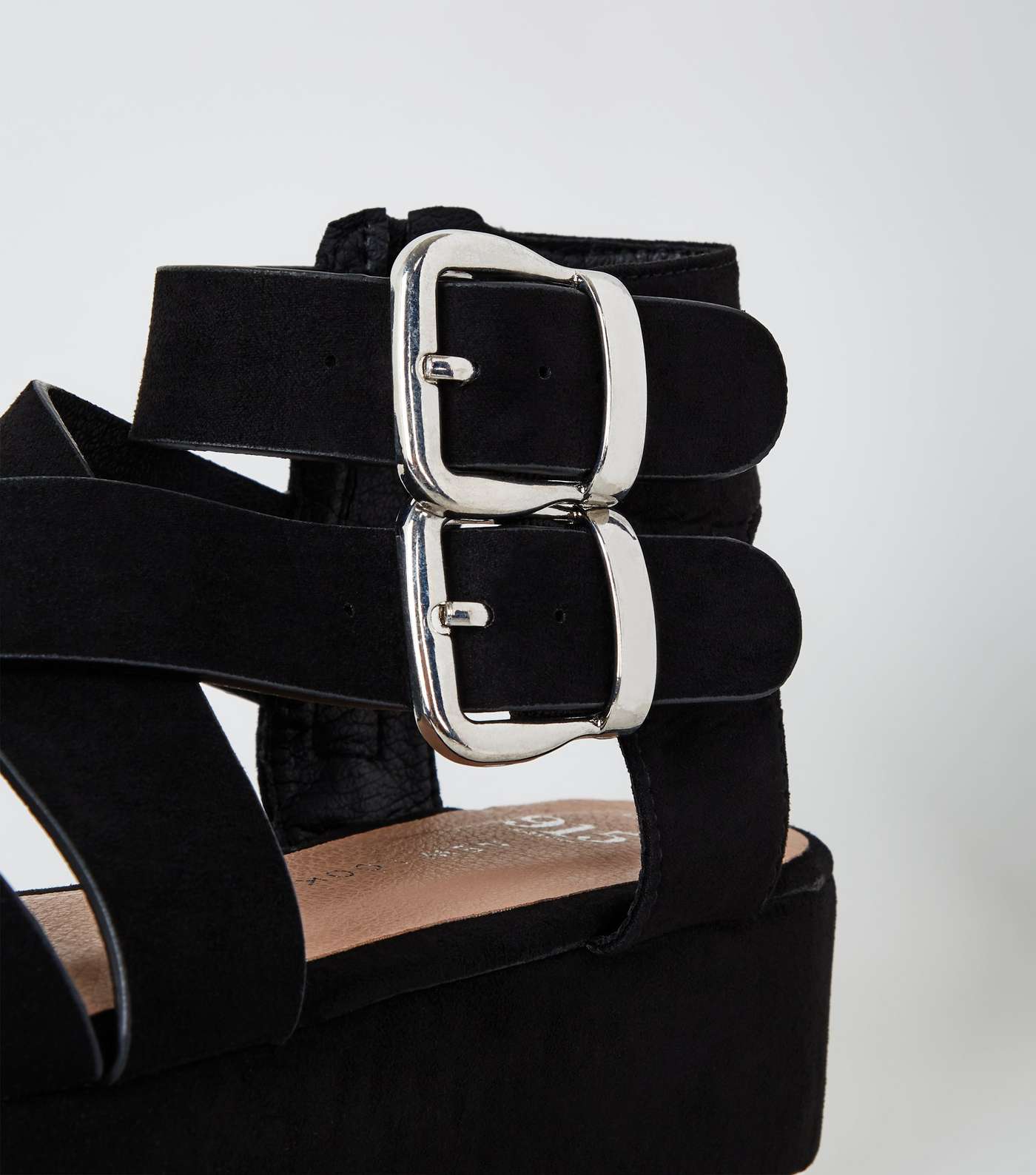 Girls Black Suedette Strappy Flatform Sandals Image 4