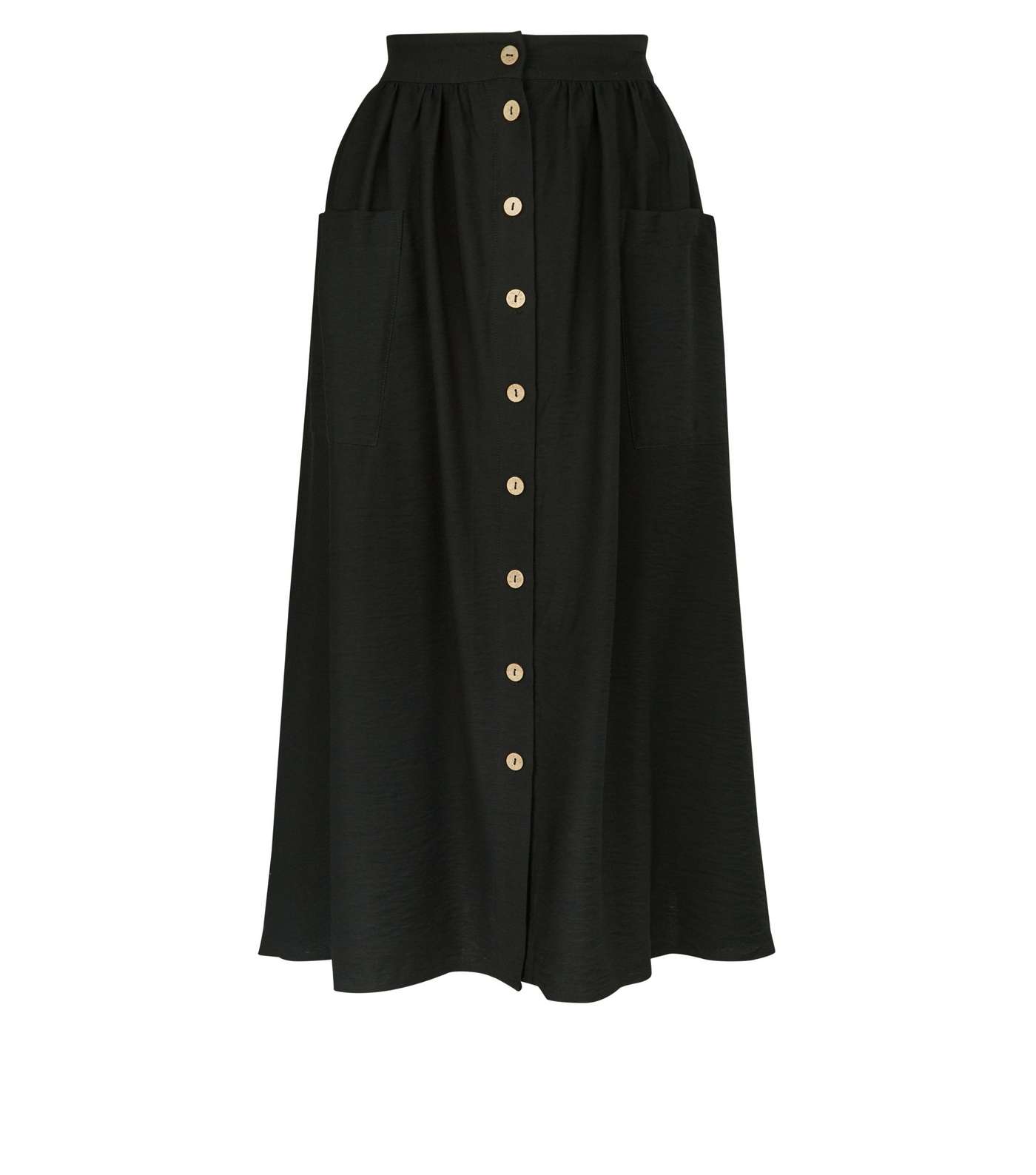 Black Button Pocket Front Midi Skirt  Image 4