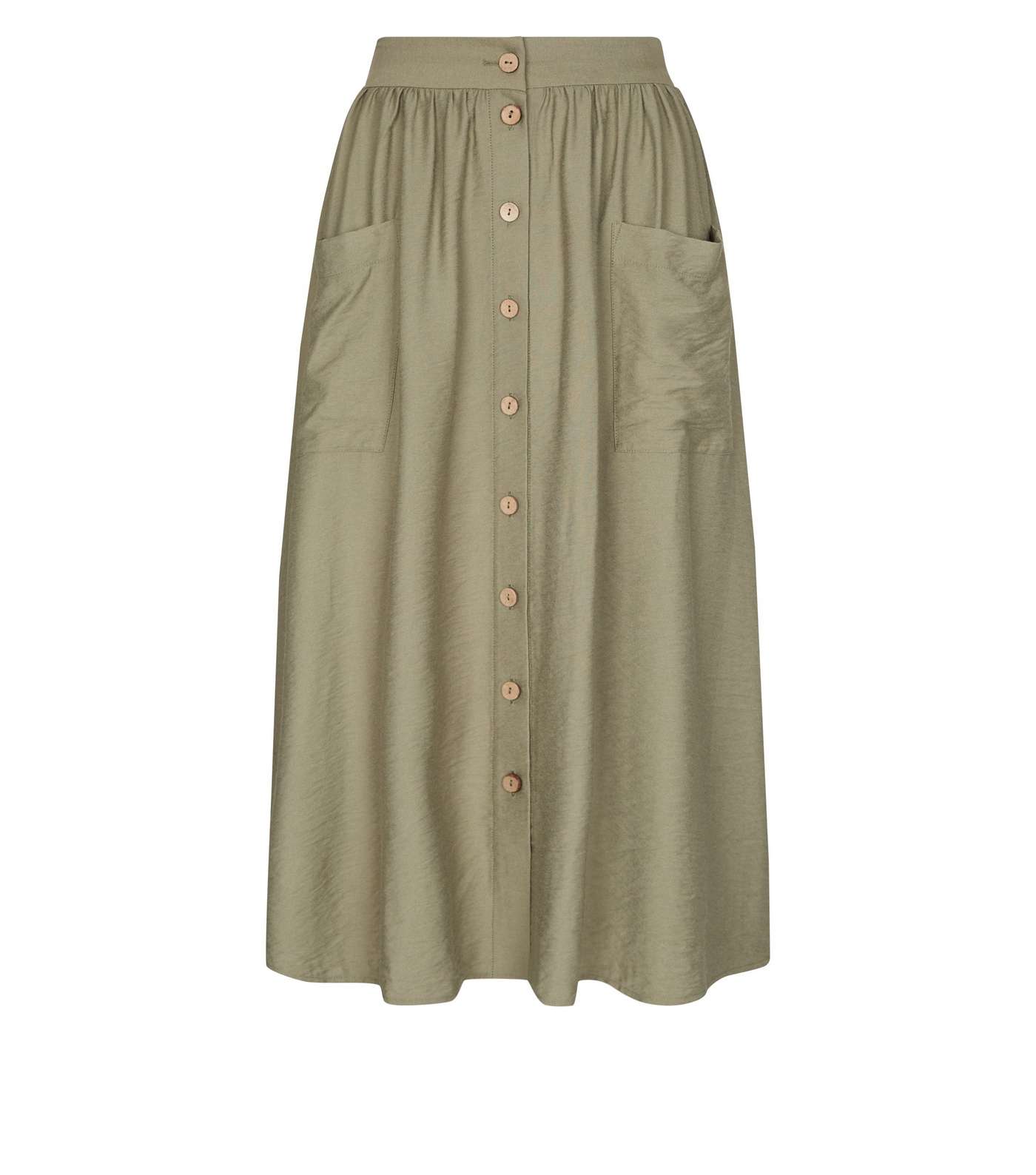 Olive Button Pocket Front Midi Skirt Image 4