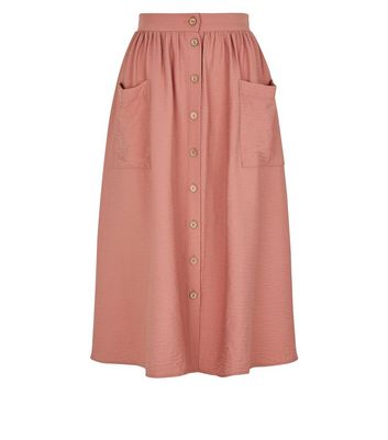 Pink button midi skirt best sale