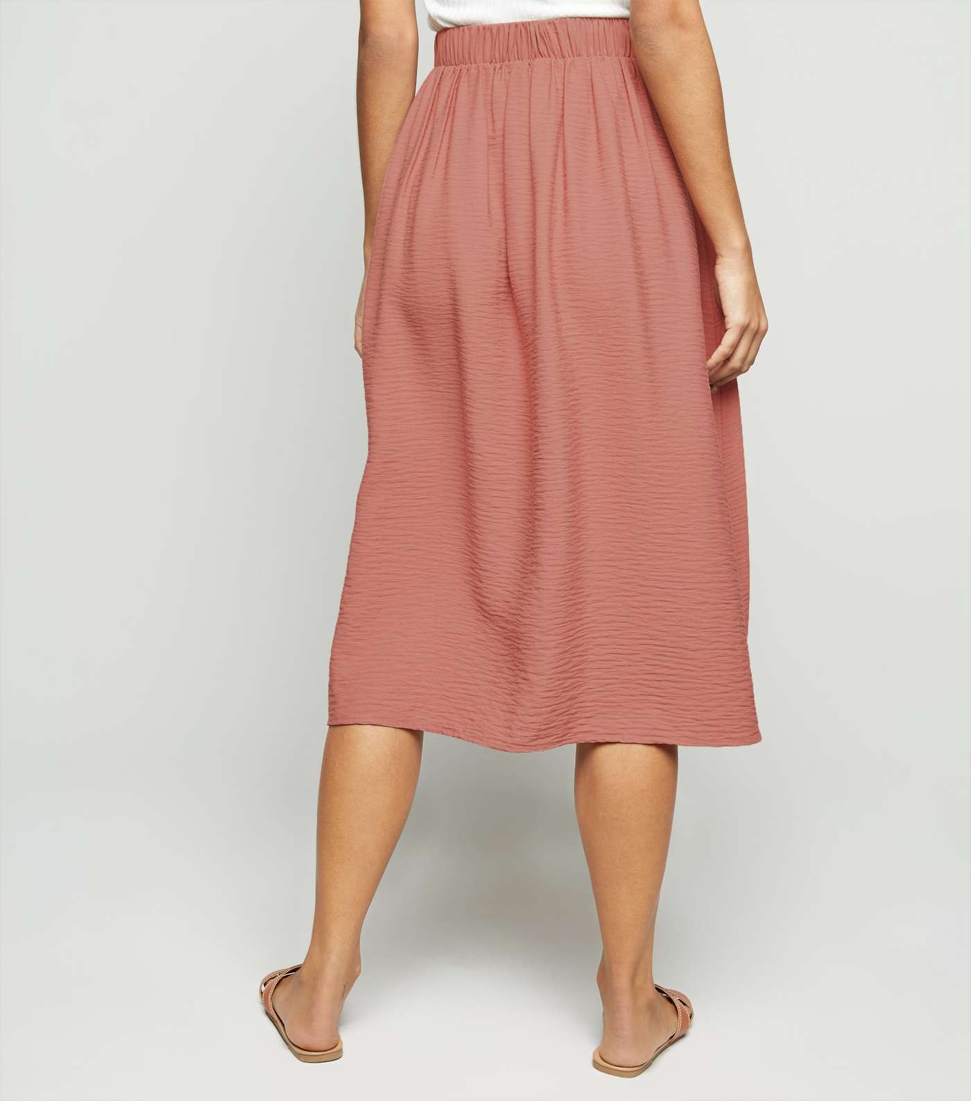 Pale Pink Button Pocket Front Midi Skirt  Image 3