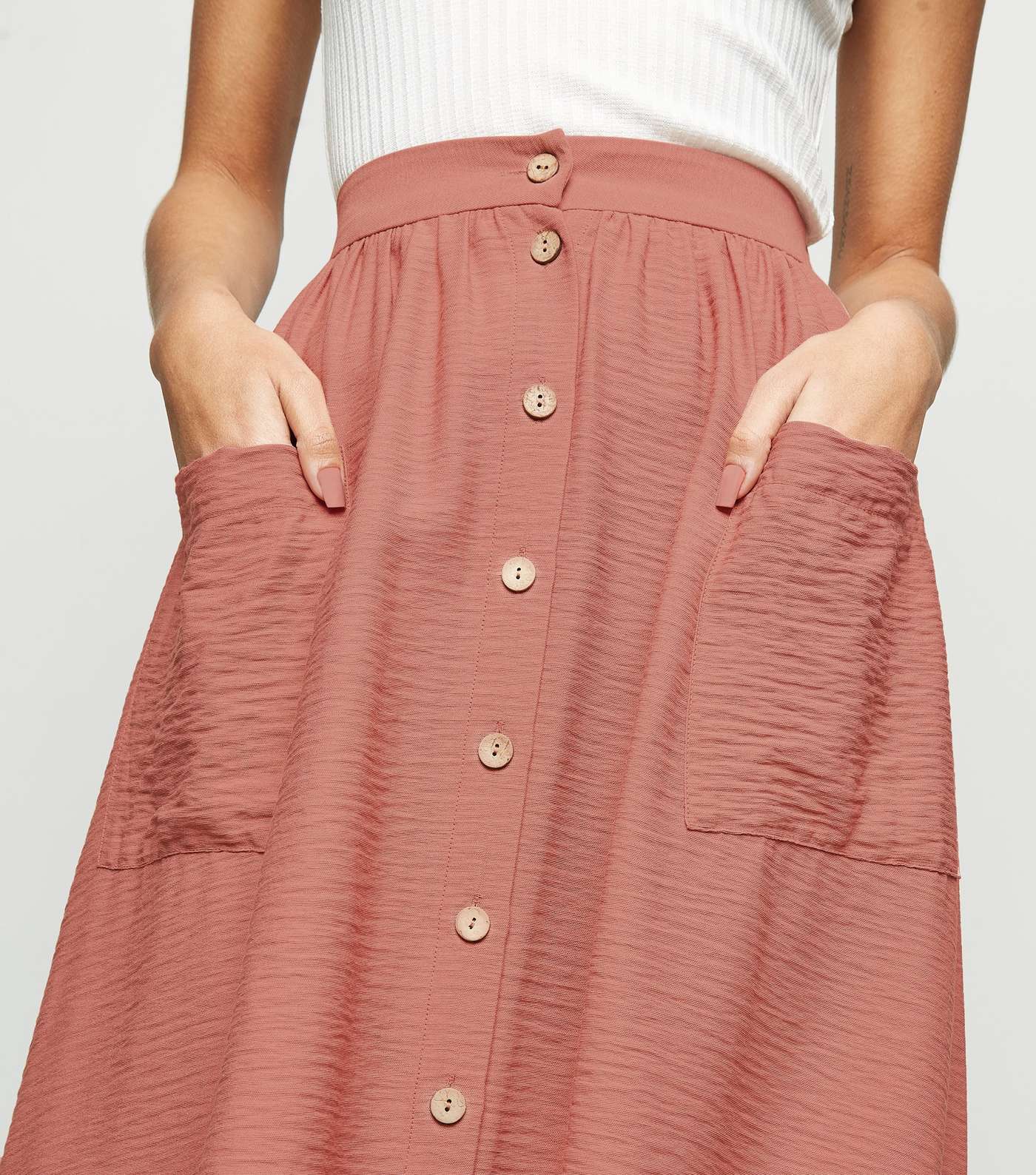 Pale Pink Button Pocket Front Midi Skirt  Image 5