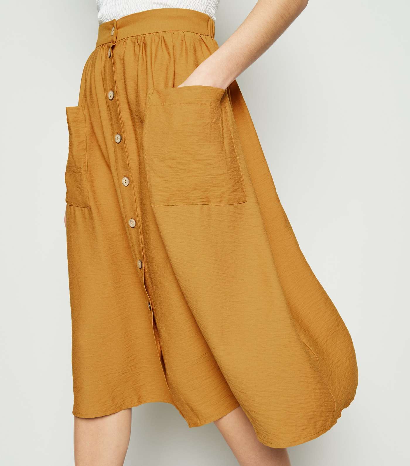 Mustard Button Pocket Front Midi Skirt  Image 5