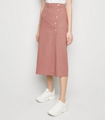 Pink check outlet midi skirt