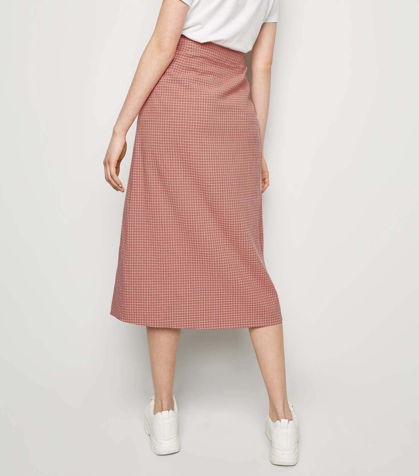 Pink Grid Check Midi Skirt  Image 3