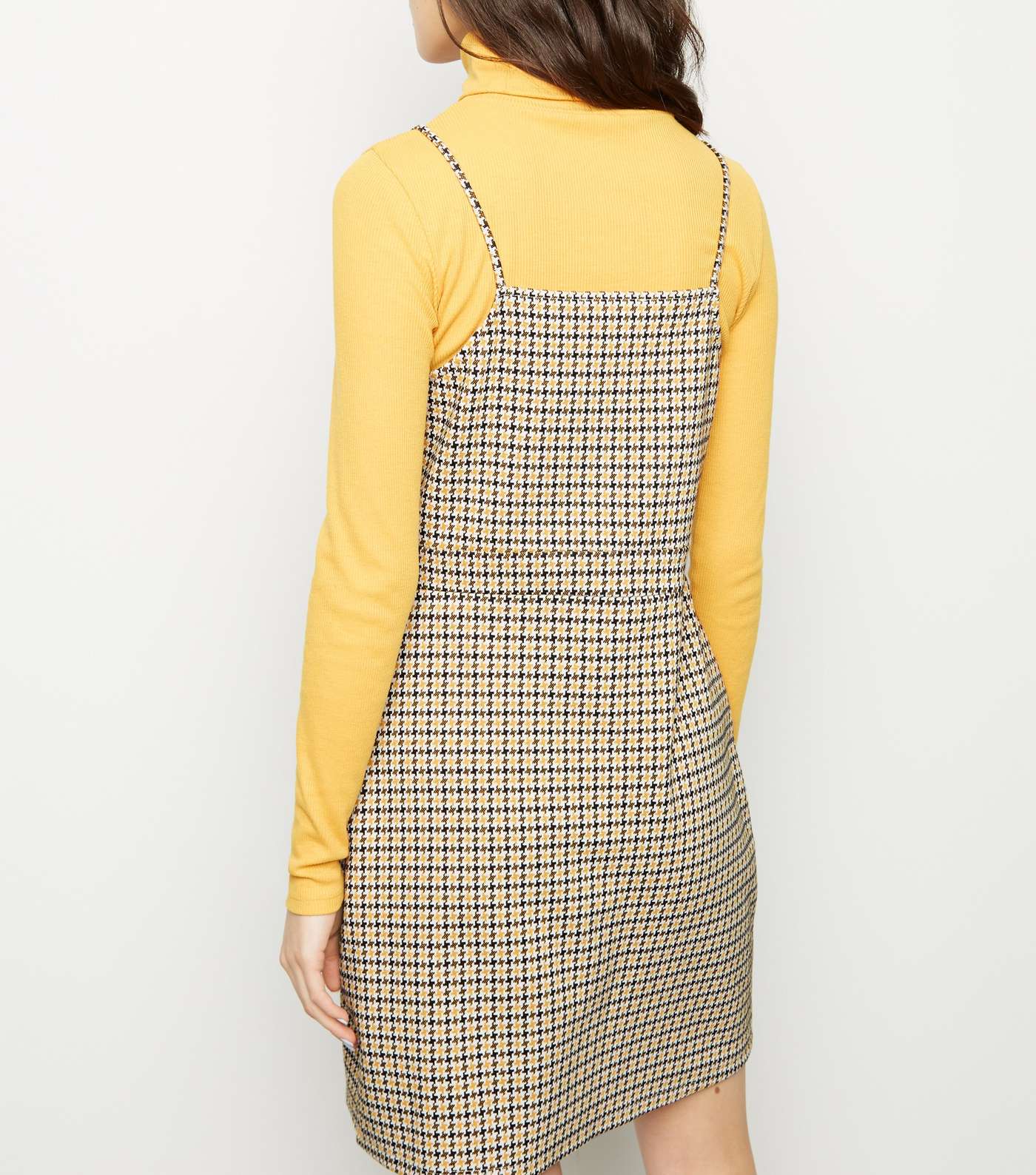 Mustard Jacquard Check Strappy Pinafore Dress Image 3