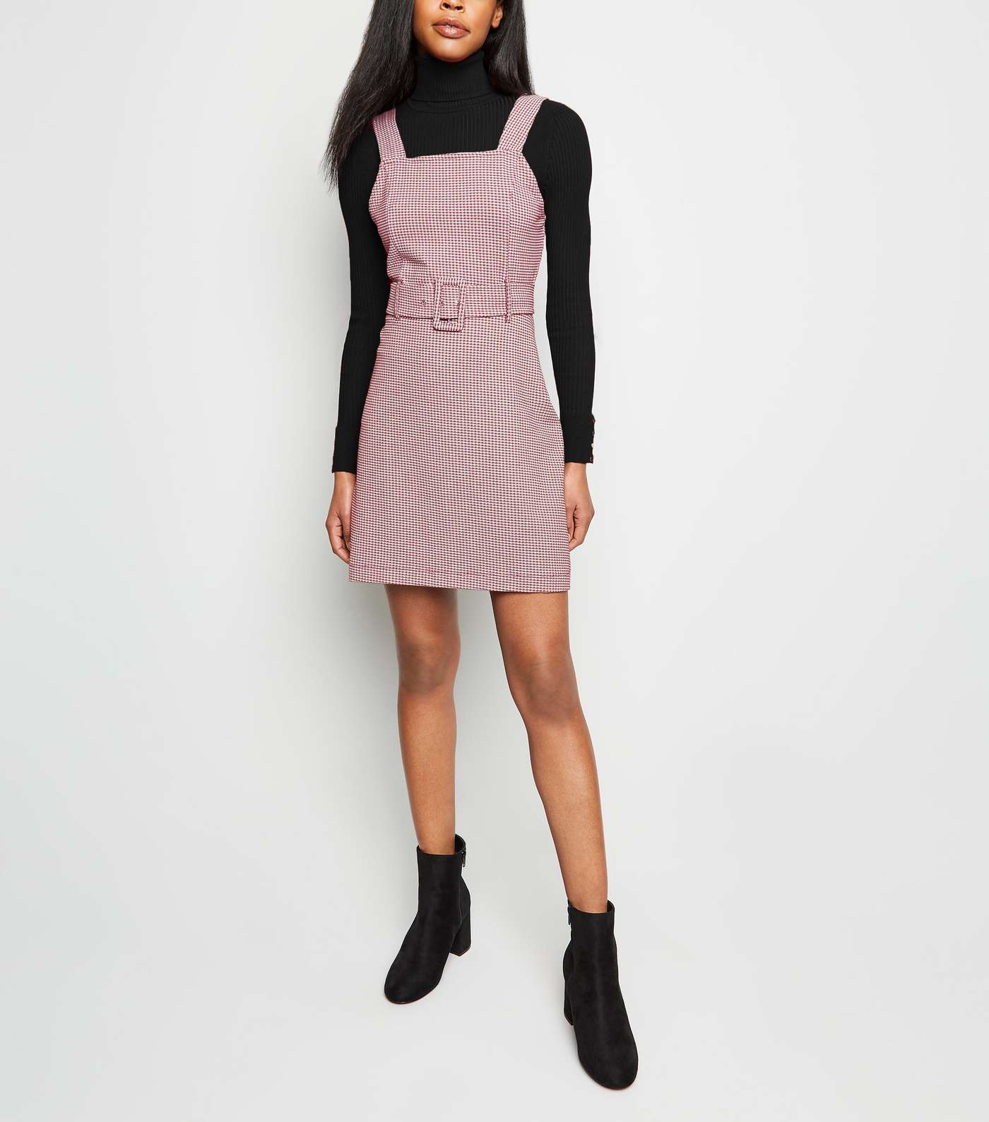 Brown Gingham Jersey Belted Pinafore Dress Image 2