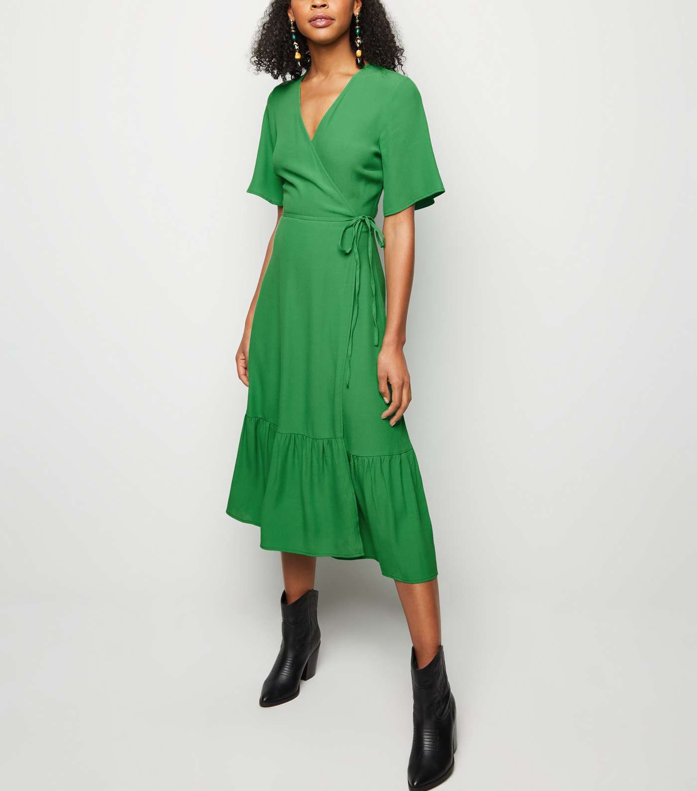 Green Tiered Midi Wrap Dress Image 2