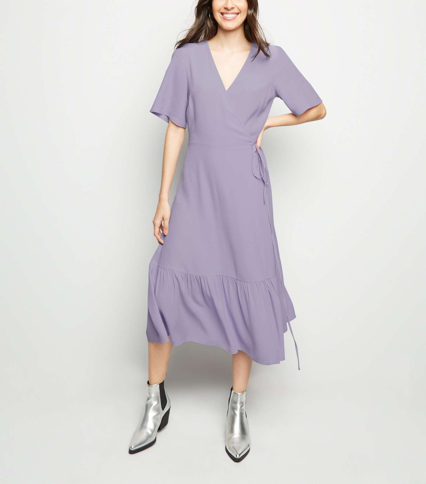 Lilac Tiered Wrap Midi Dress Image 2