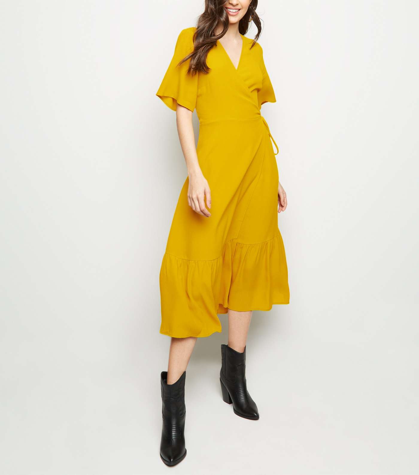 Mustard Tiered Midi Wrap Dress Image 2