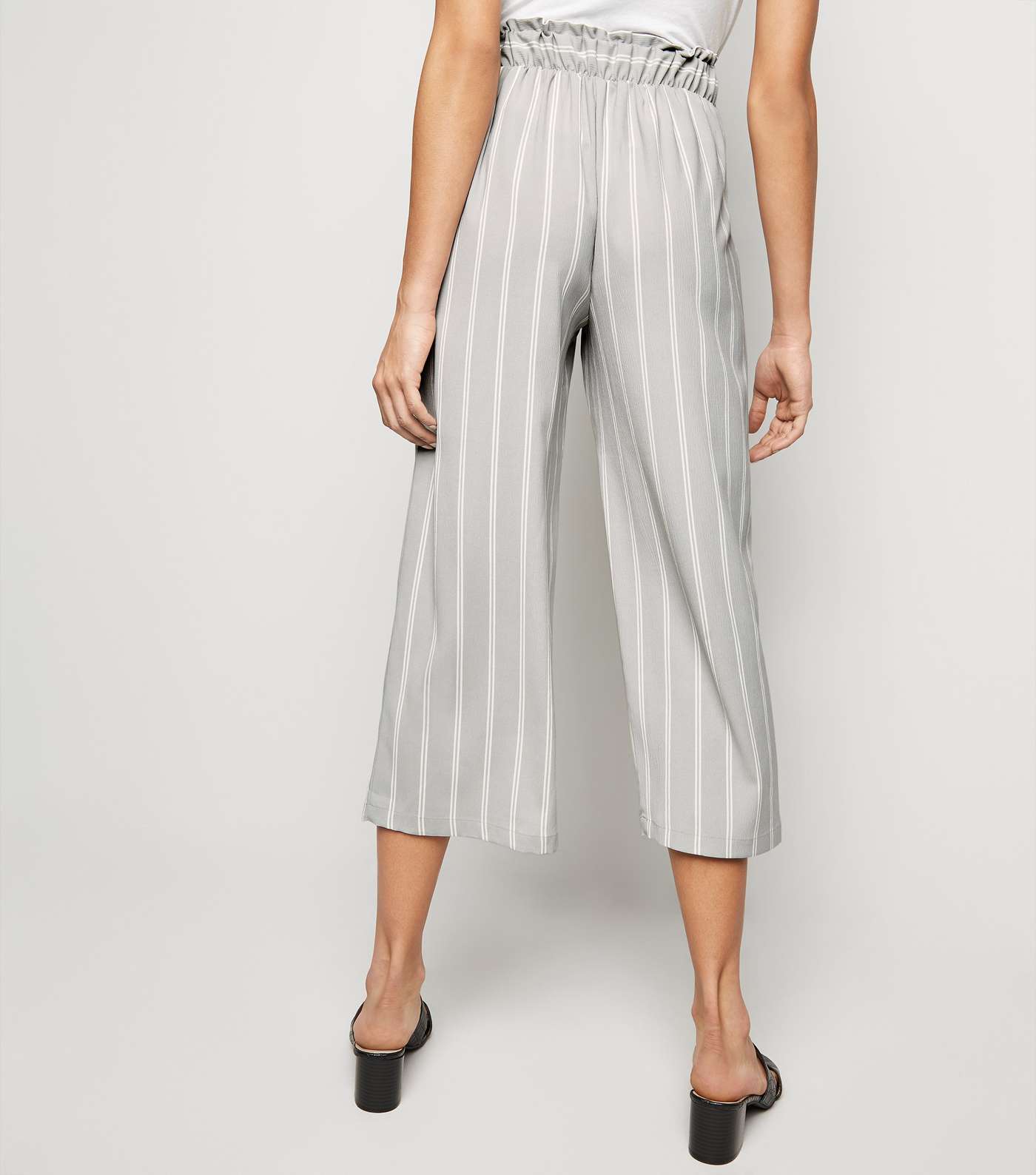 Light Grey Stripe Crop Trousers Image 3