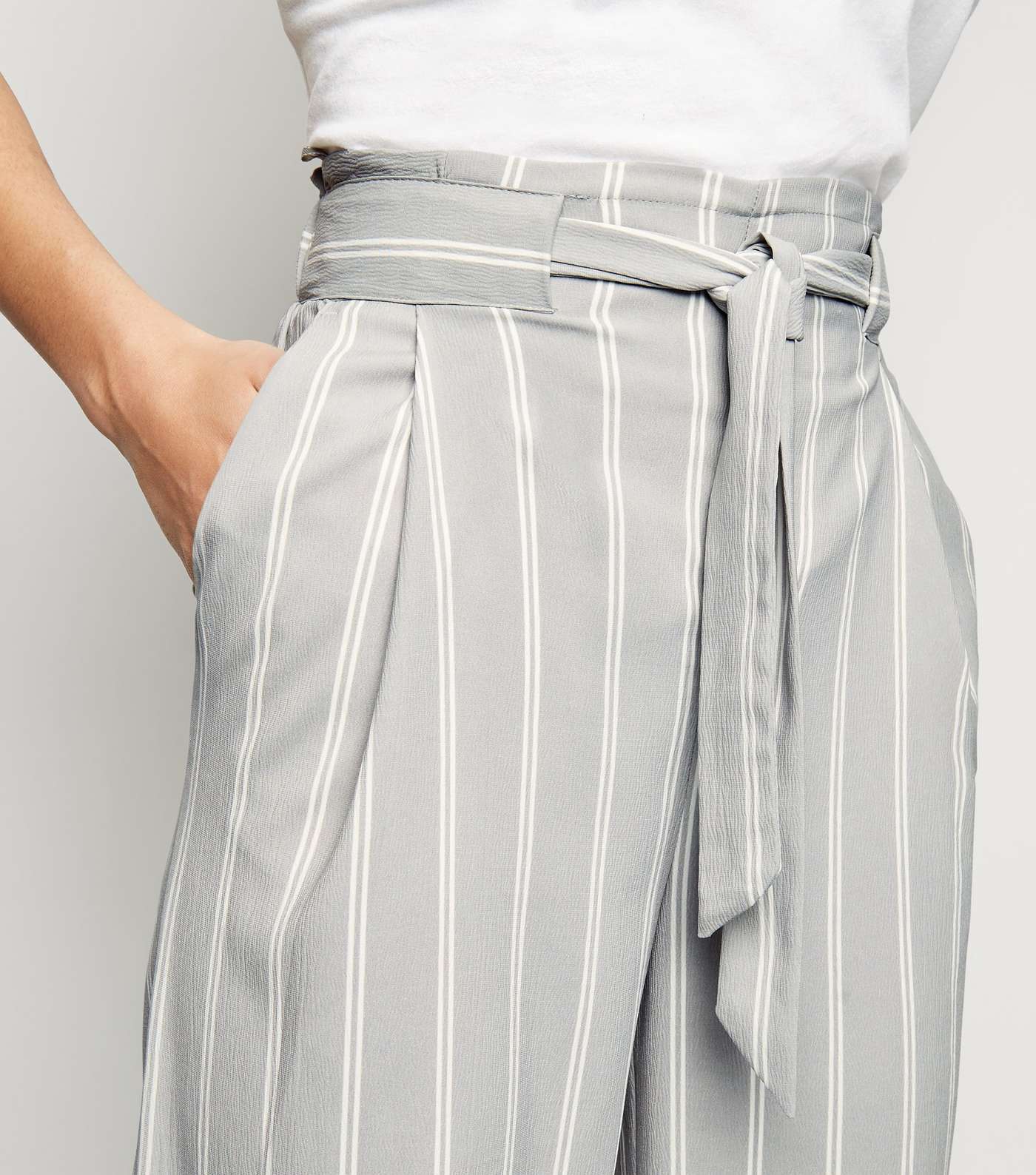 Light Grey Stripe Crop Trousers Image 5