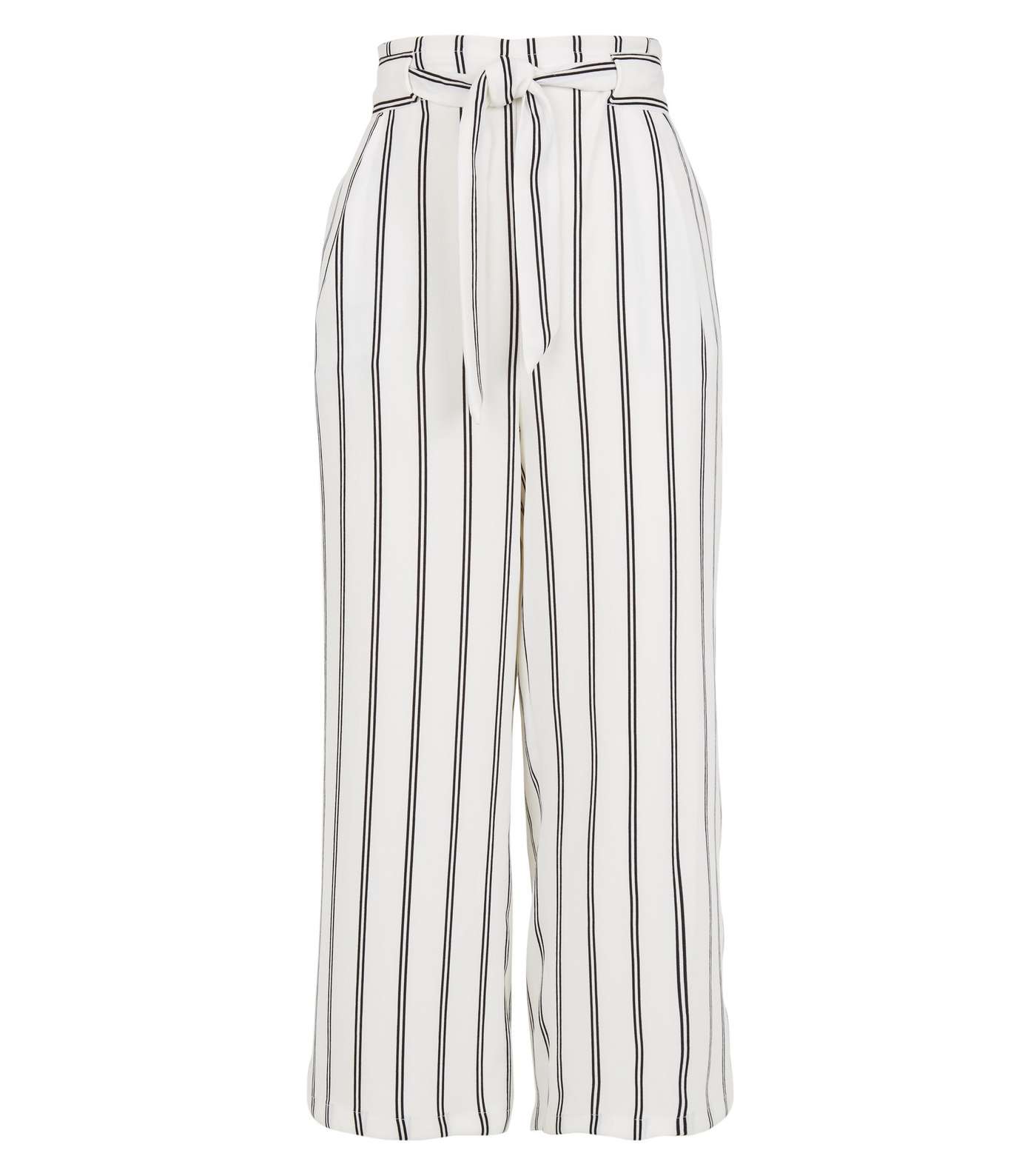 White Stripe Tie Waist Crop Trousers Image 4