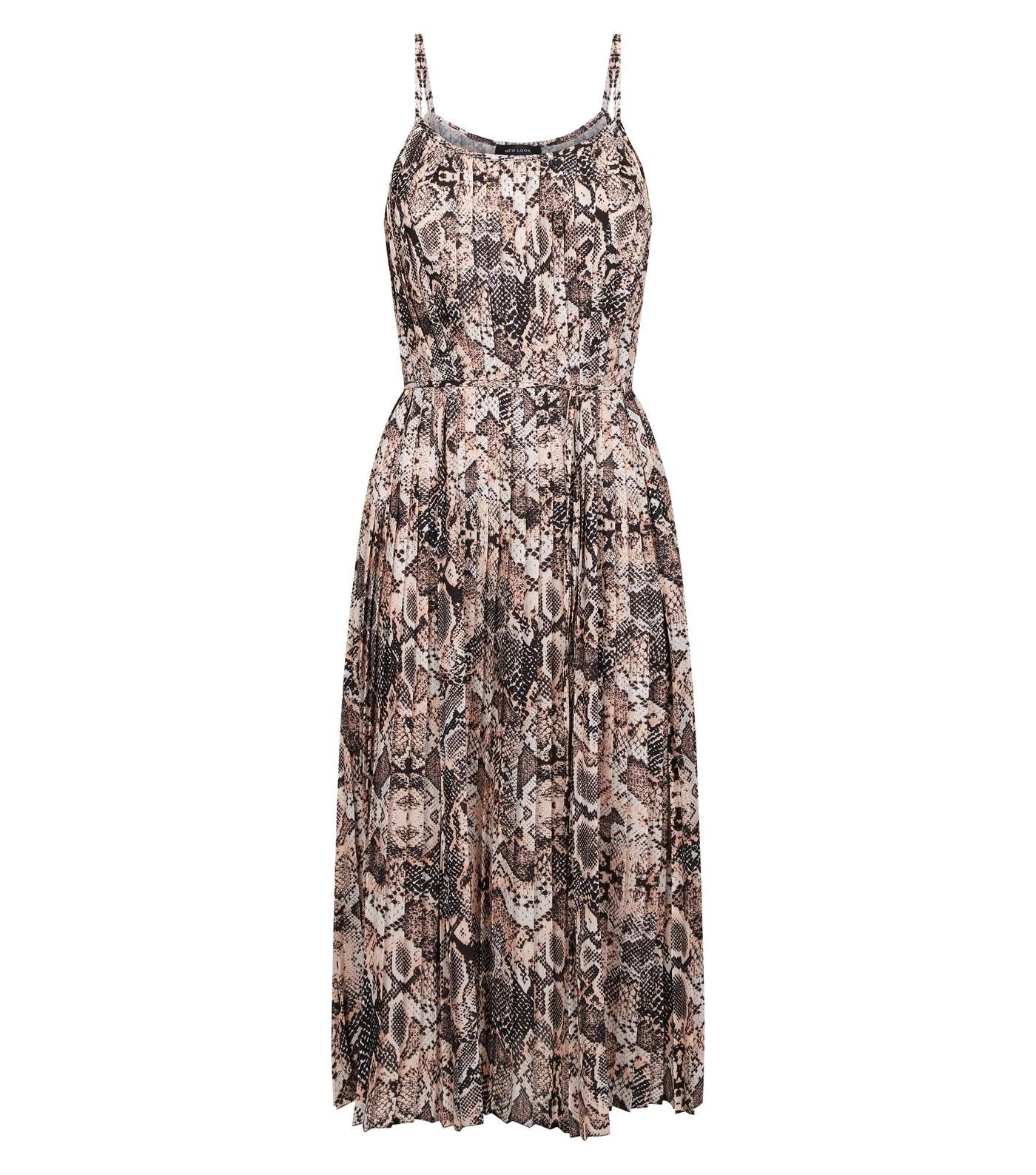 Brown Snake Print Strappy Pleated Midi Dress  Image 4