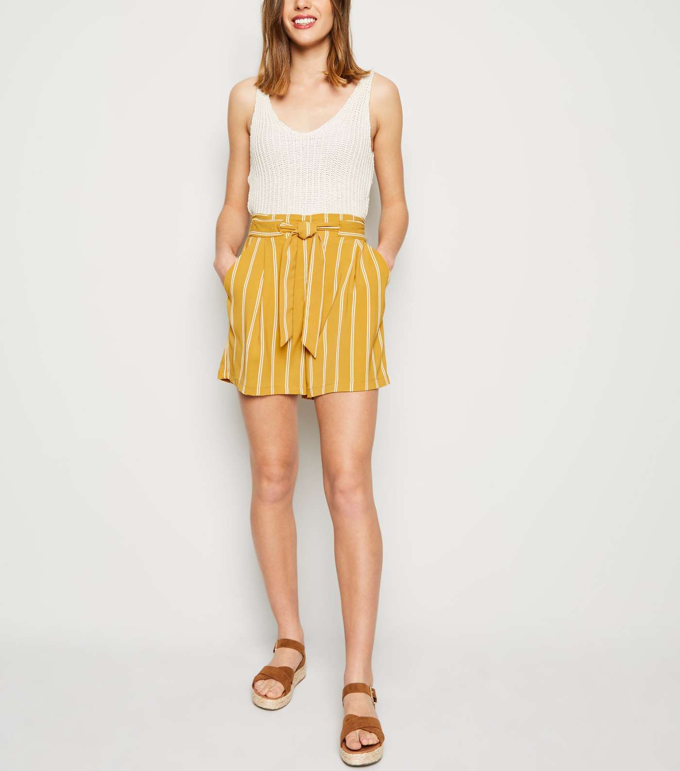 Mustard Stripe Paperbag Shorts Image 2