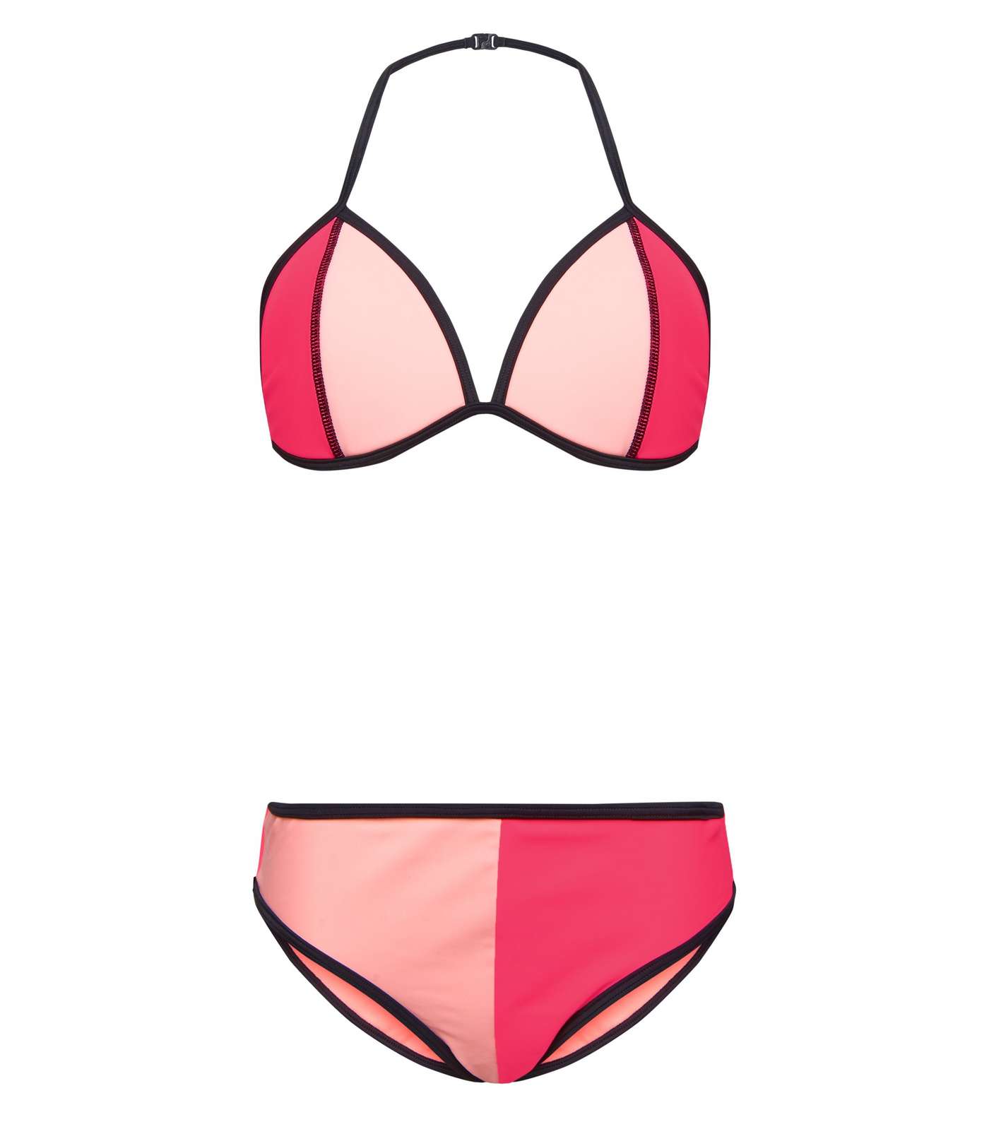 Girls Pink Colour Block Bikini Set 