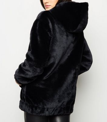 faux fur hooded bomber jacket