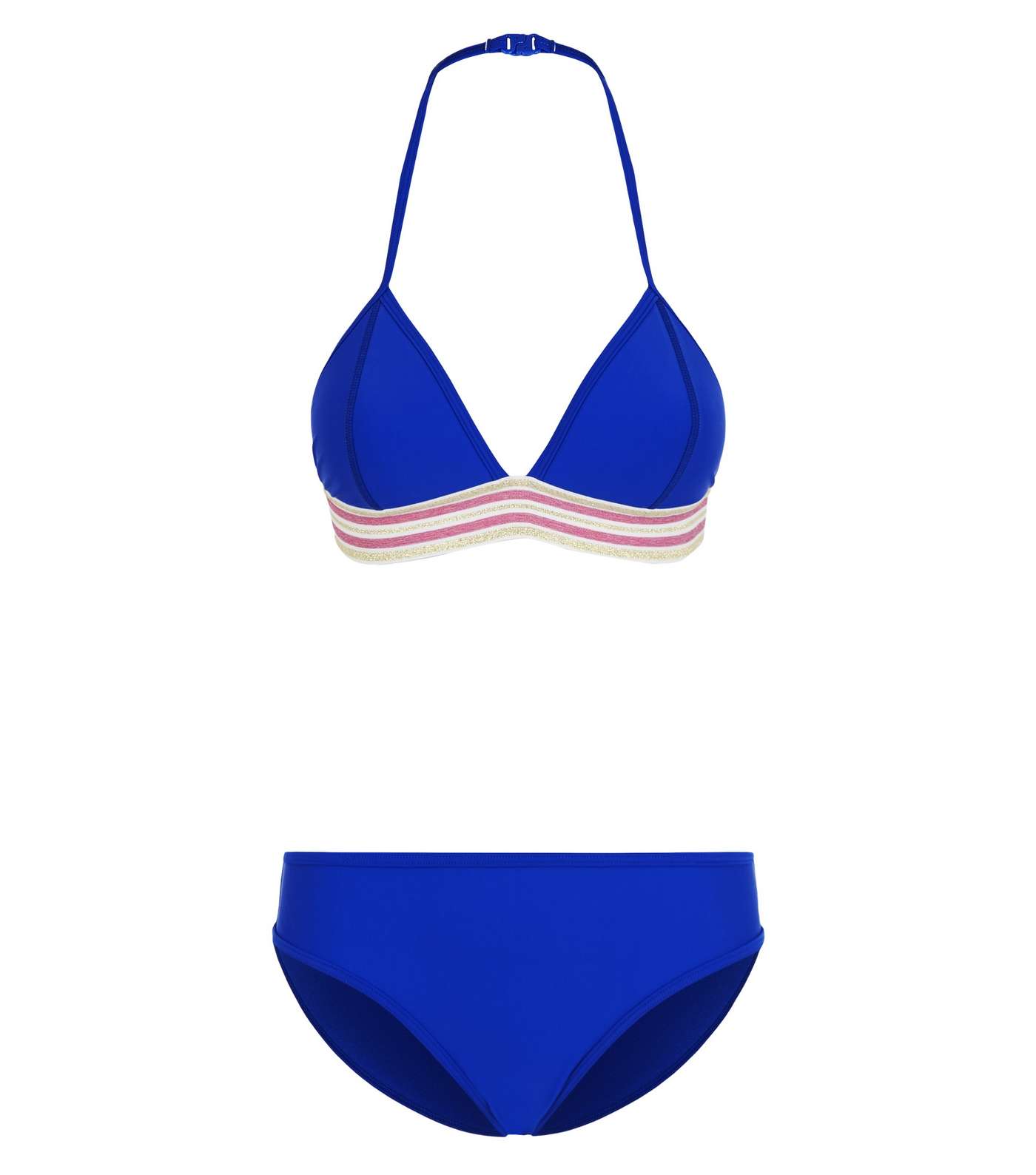 Girls Bright Blue Colour Block Stripe Bikini Set