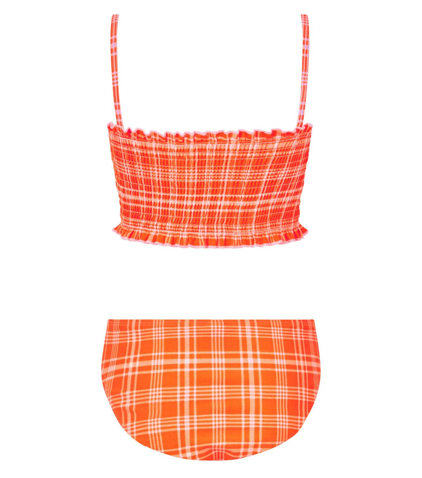 Girls Orange Check Shirred Bikini Set Image 2