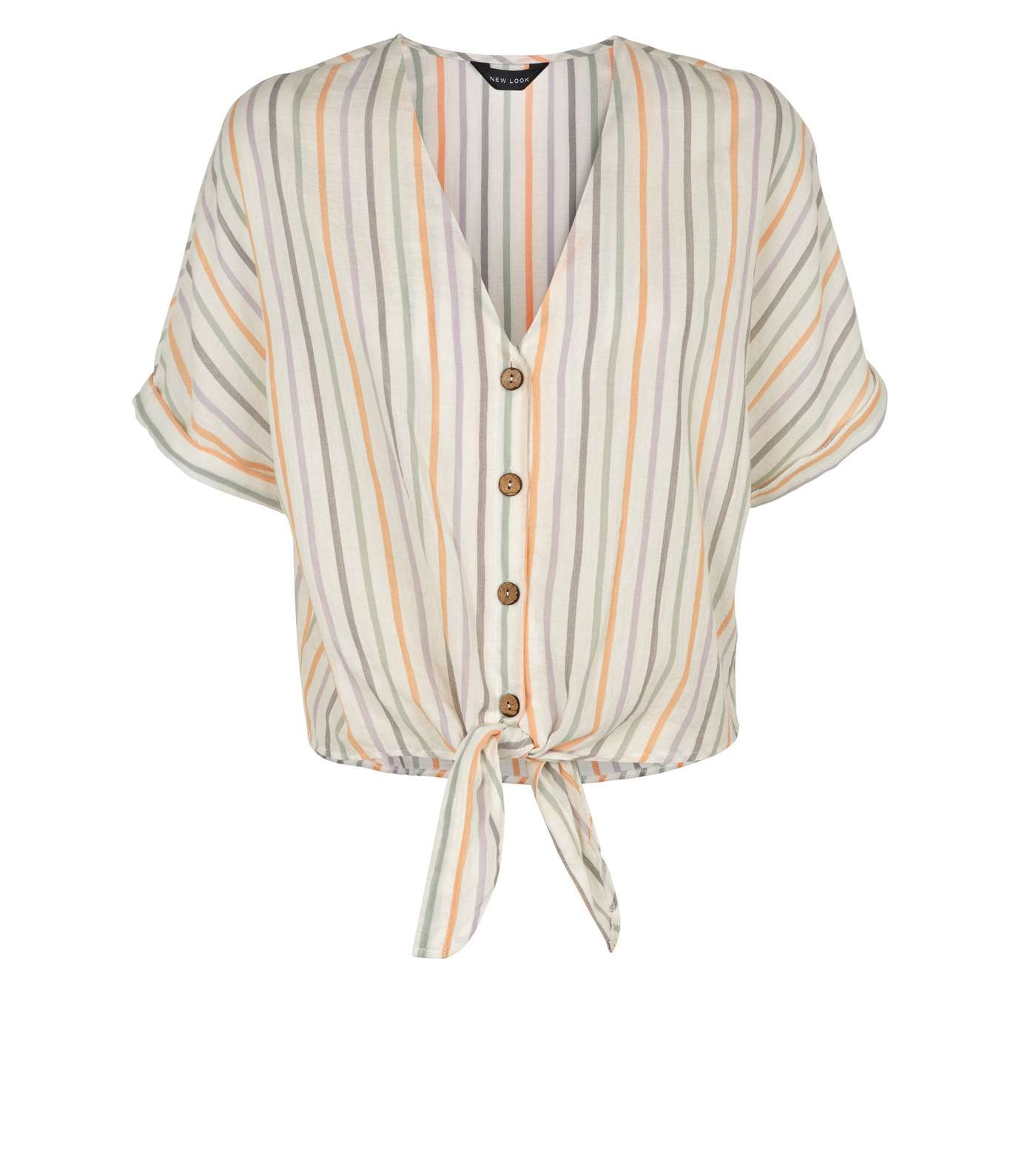 White Multi Stripe Tie Front Shirt Image 4