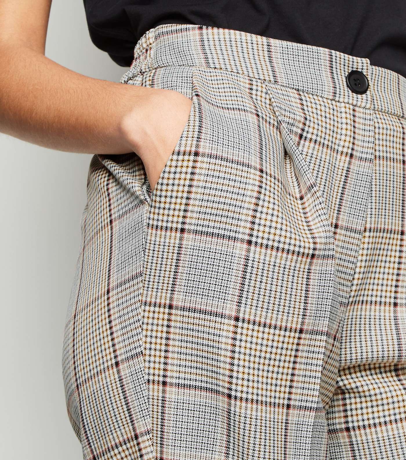 Brown Check High Waist Trousers Image 5