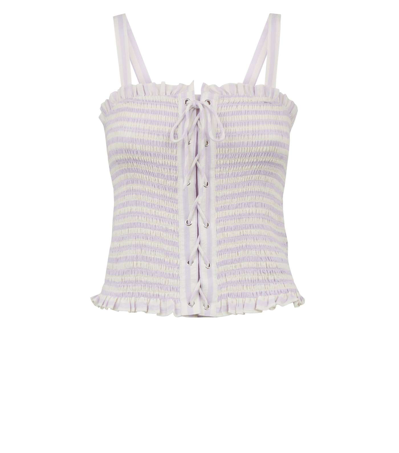 Lilac Stripe Lace Up Front Shirred Cami  Image 4