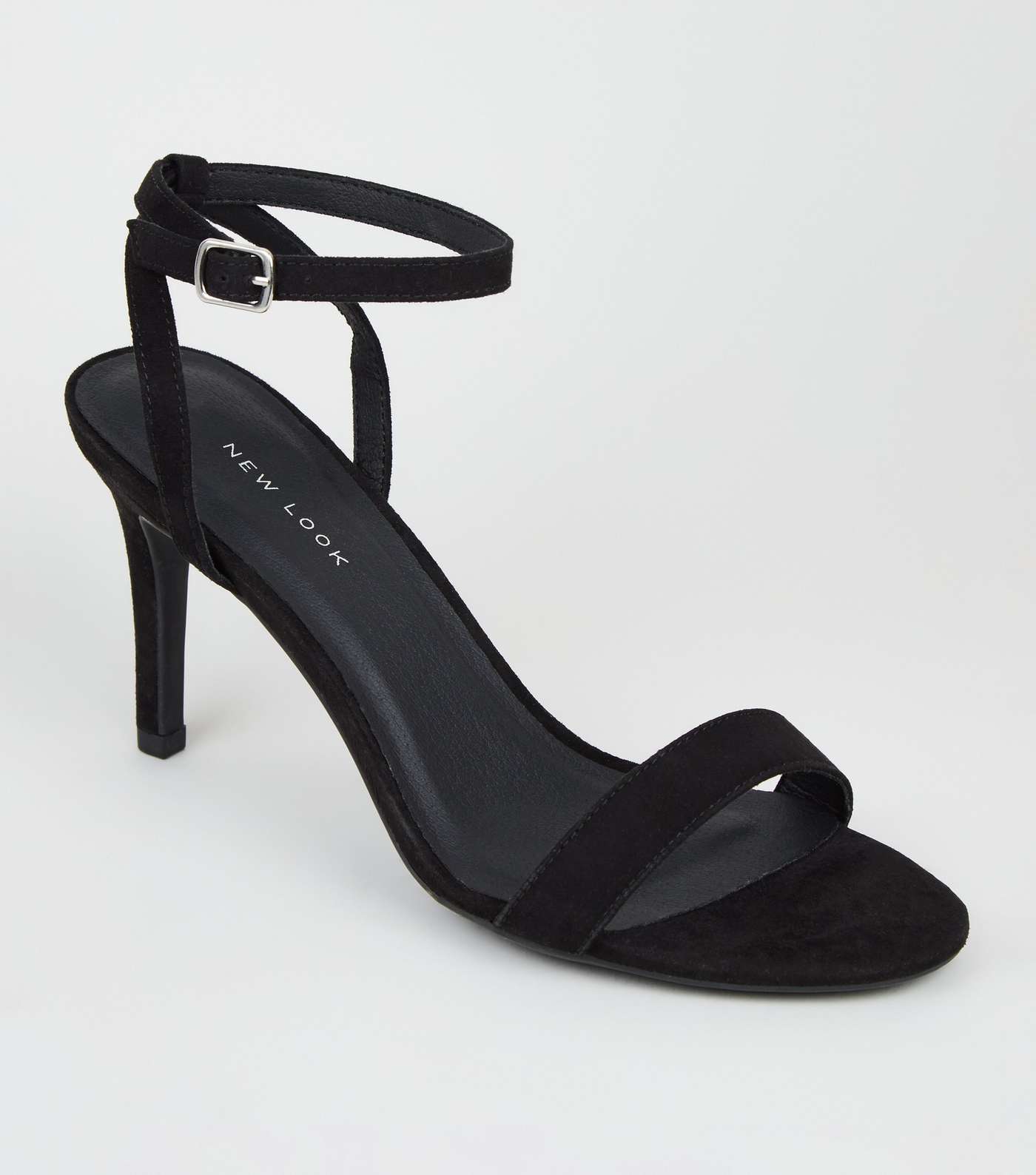 Black Suedette Ankle Strap Stiletto Heels