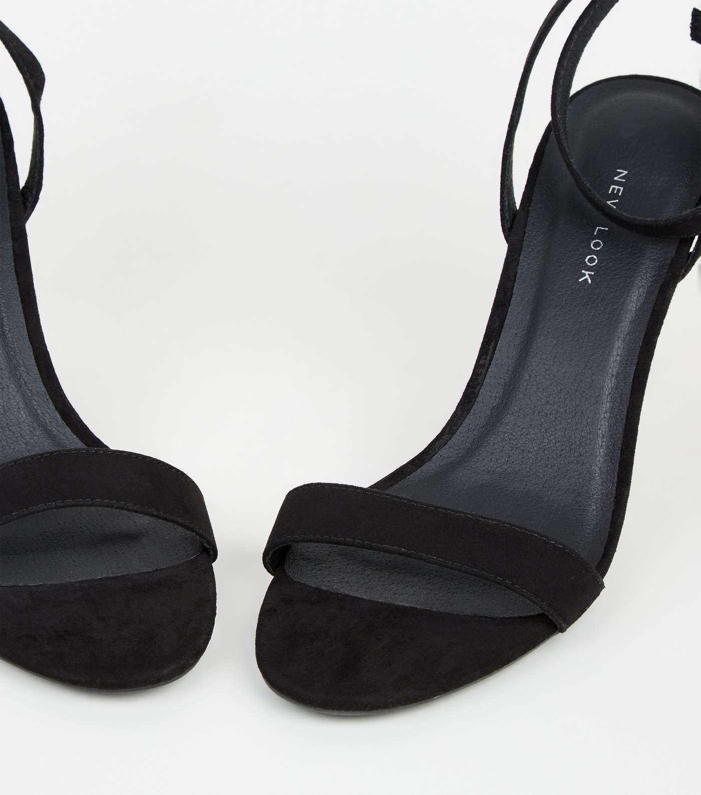 Black Suedette Ankle Strap Stiletto Heels Image 3