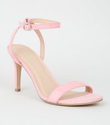 Pale Pink Suedette Ankle Strap Stiletto Heels