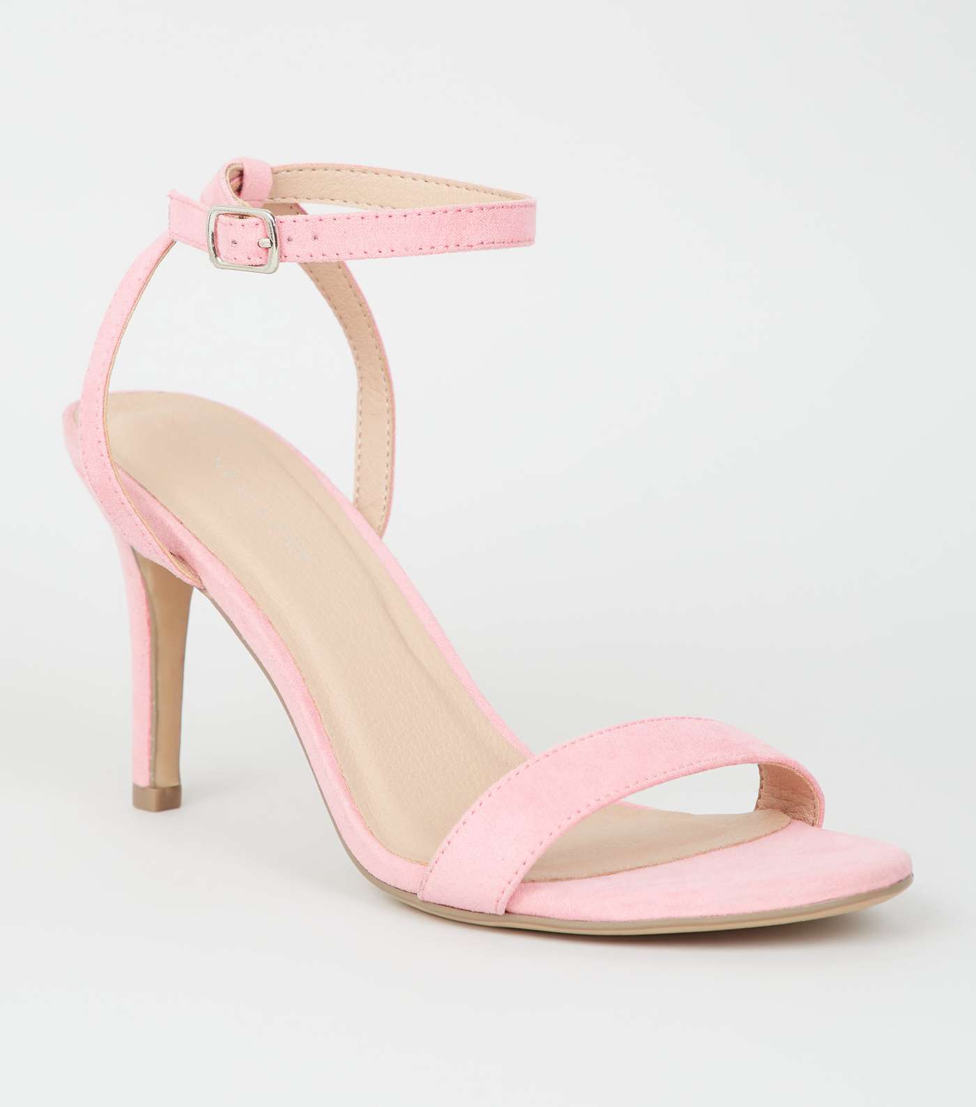 Pale Pink Suedette Ankle Strap Stiletto Heels
