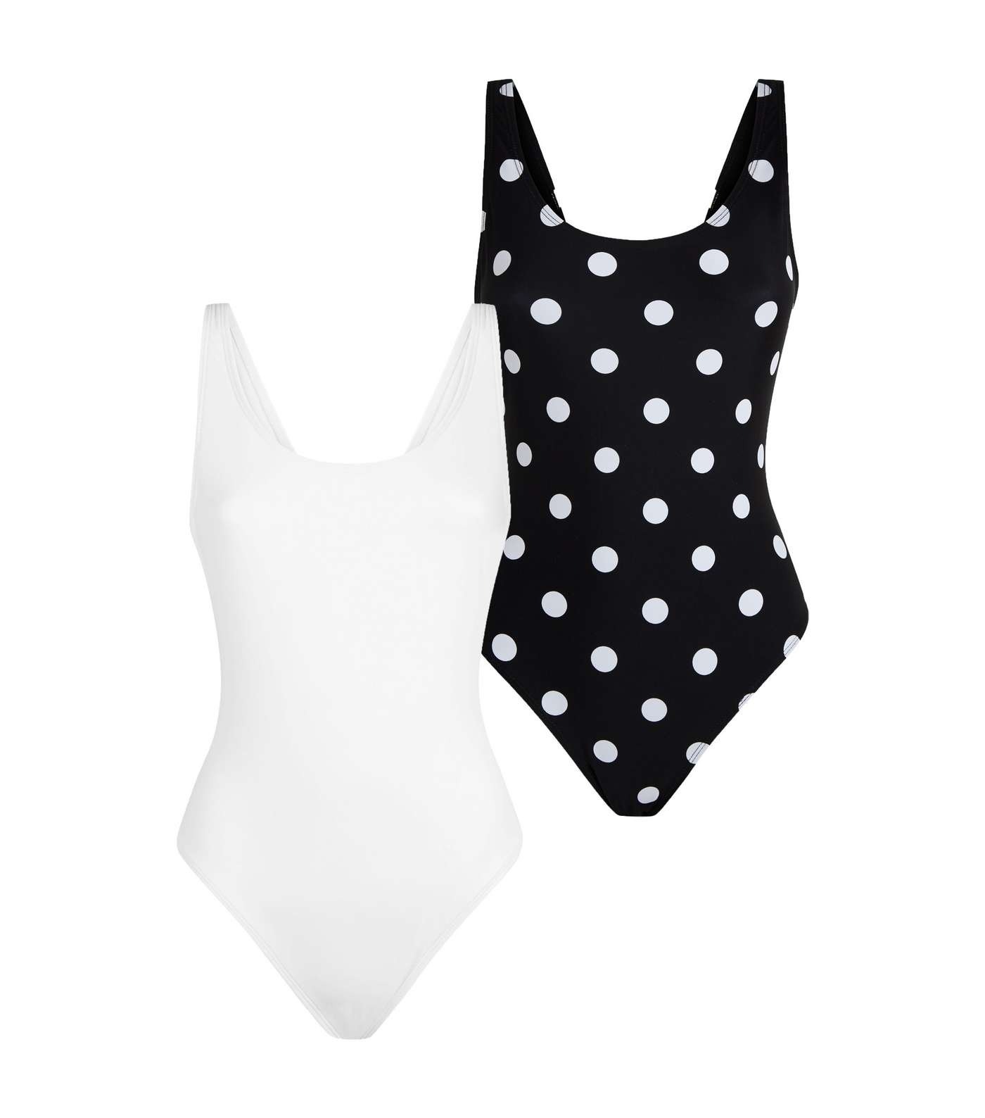 2 Pack White and Spot Scoop Back Swimsuits  Image 4