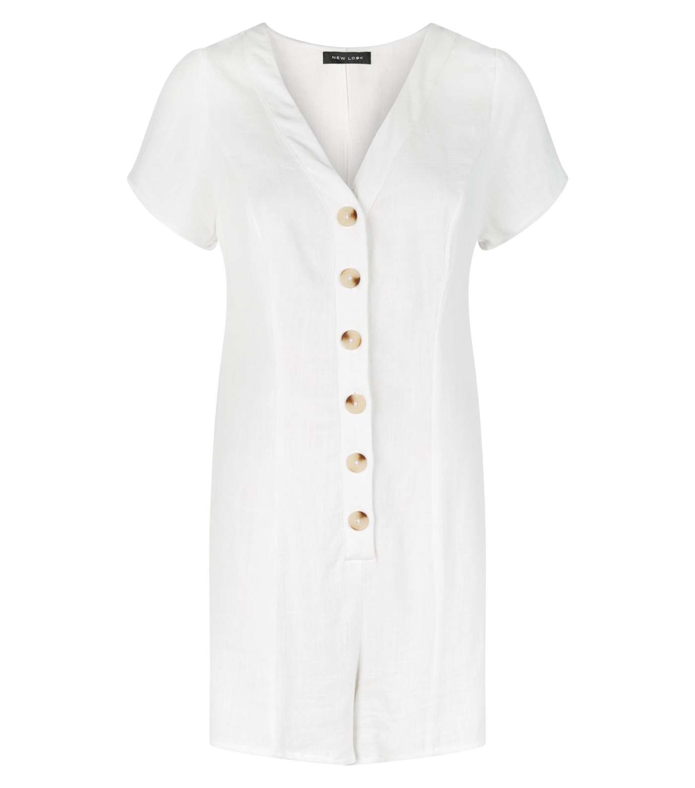 White Linen Look Button Up Playsuit Image 4