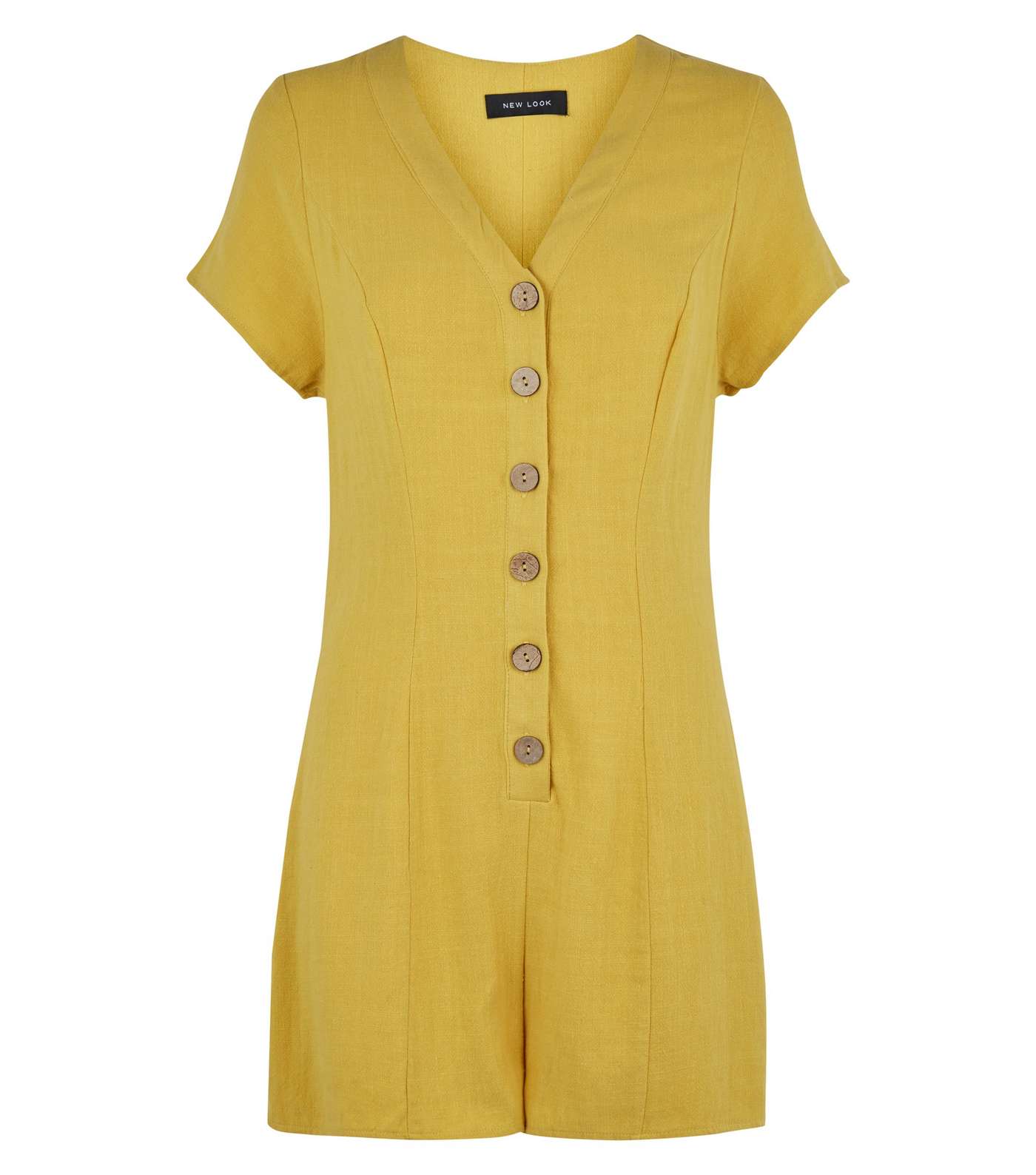 Yellow Linen Look Button Up Playsuit Image 4