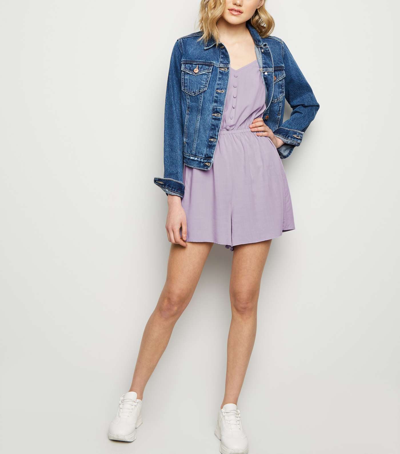Lilac Strappy Button Front Playsuit Image 2