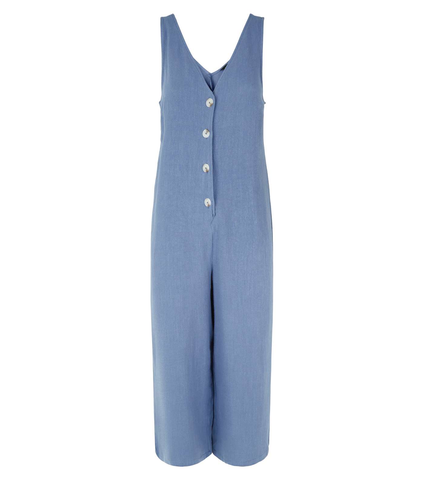 Blue Linen Look Button Front Crop Jumpsuit Image 4