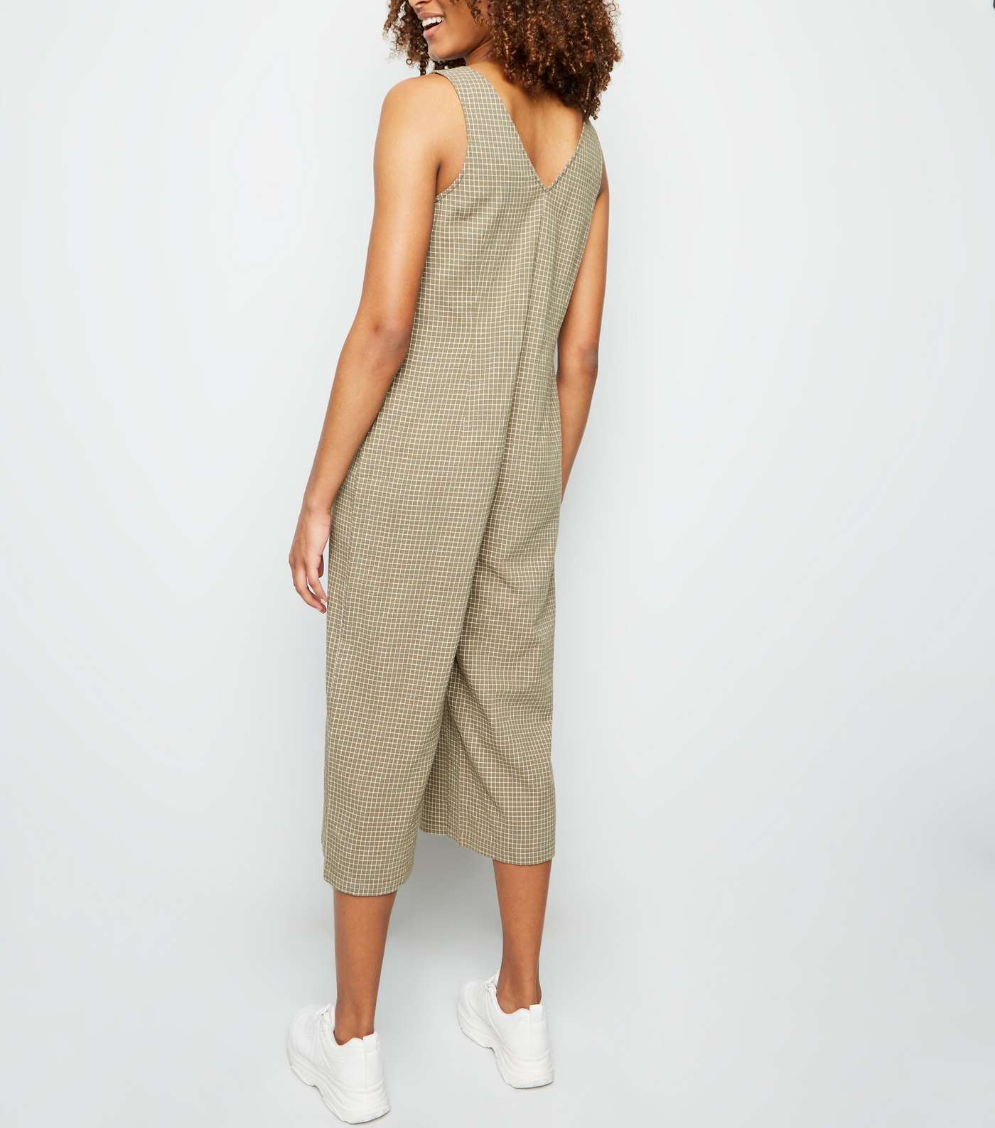 Green Grid Check Button Front Jumpsuit Image 3