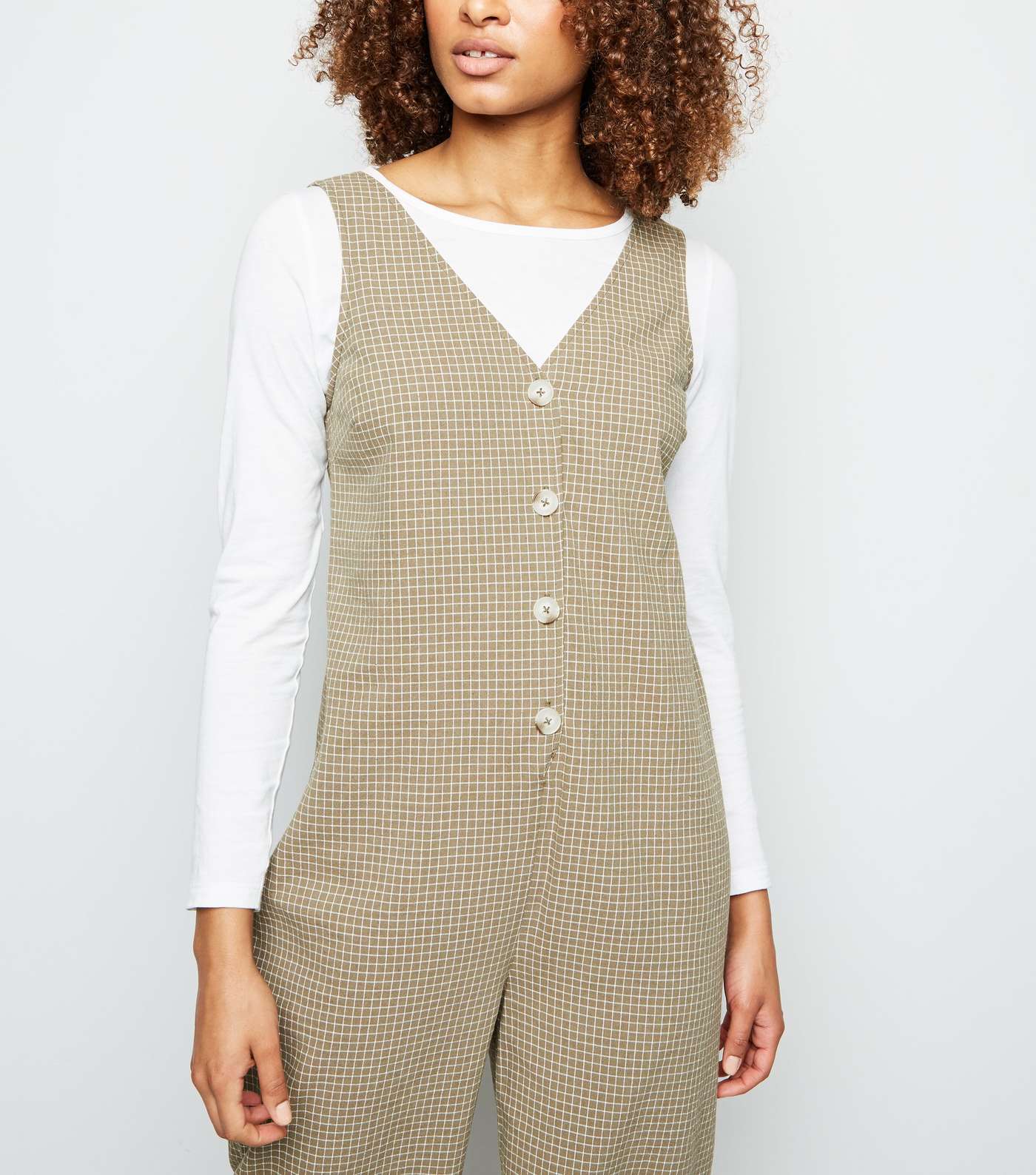 Green Grid Check Button Front Jumpsuit Image 5