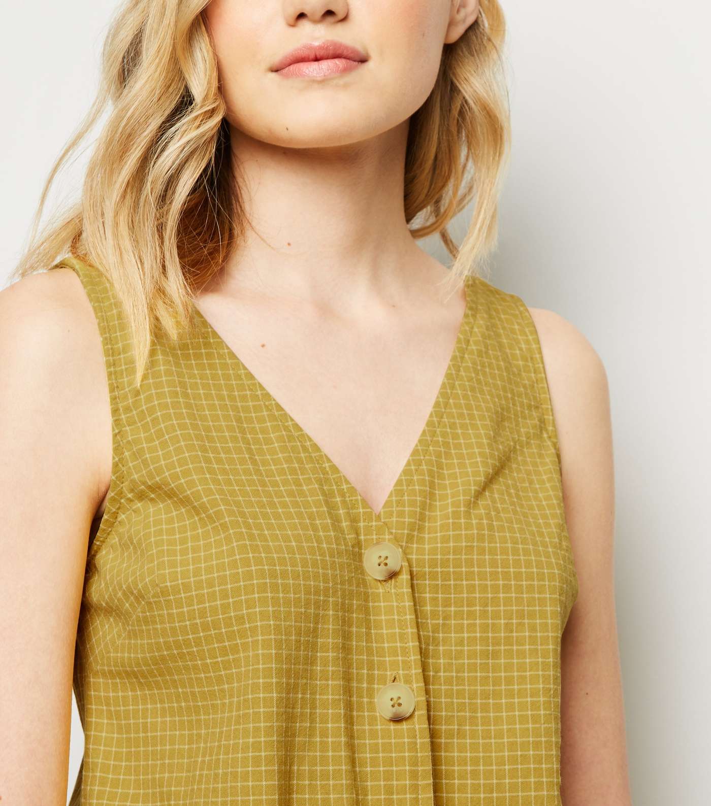 Mustard Grid Check Button Front Jumpsuit Image 3
