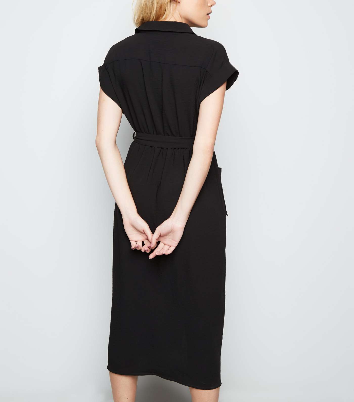 Black Short Sleeve Midi Shirt Dress  Image 3