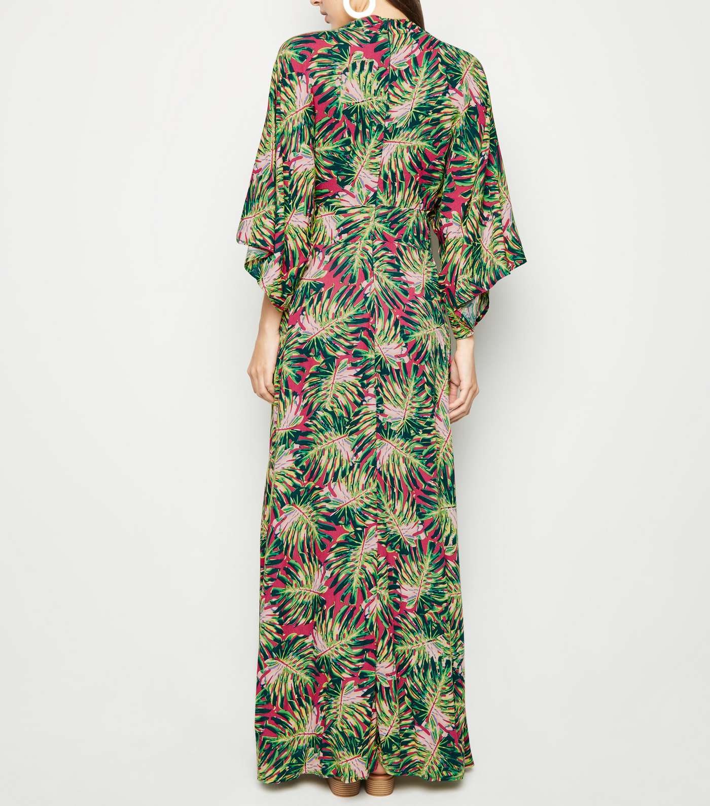 Blue Vanilla Pink Tropical Leaf Kimono Maxi Dress  Image 3