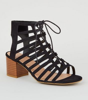 black strappy heels lace up
