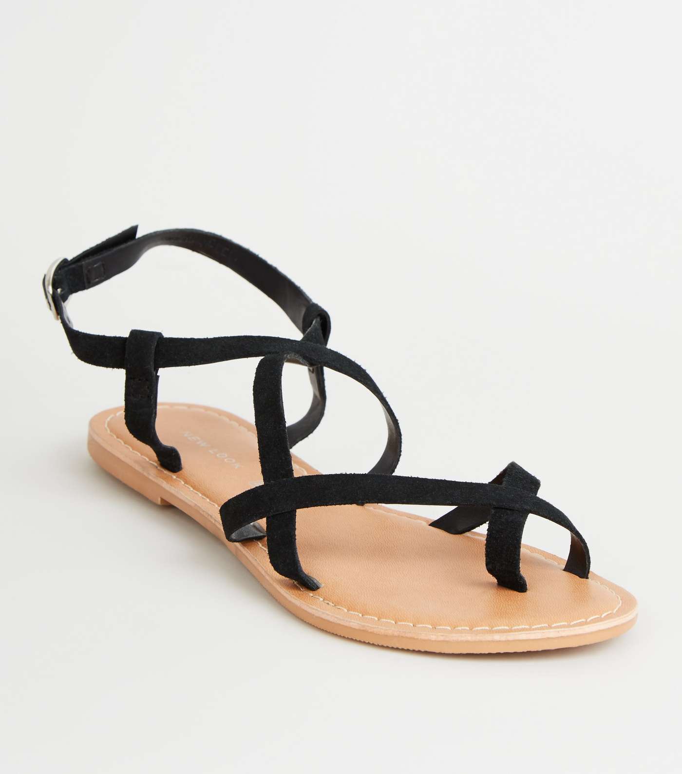Black Suede Multi Strap Flat Sandals