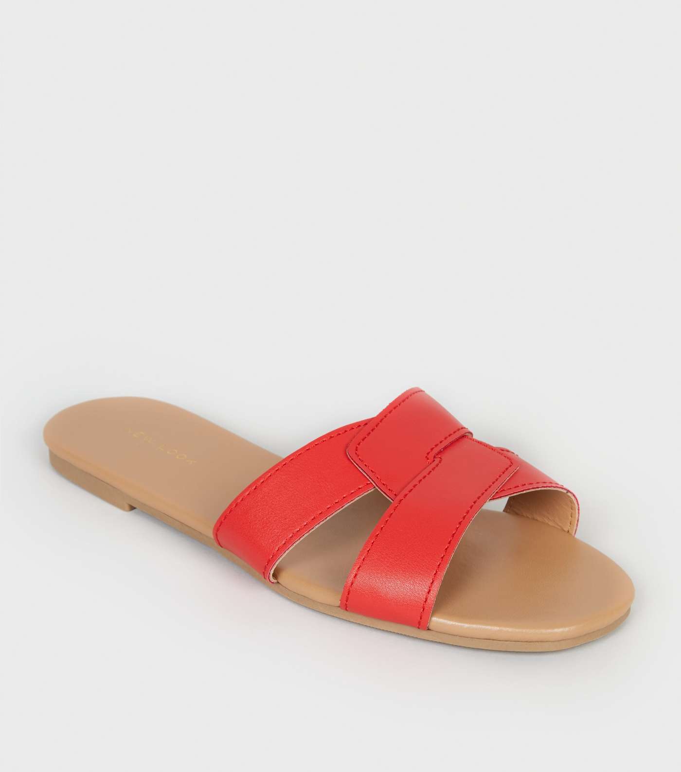 Red Leather-Look Interlocked Strap Sliders