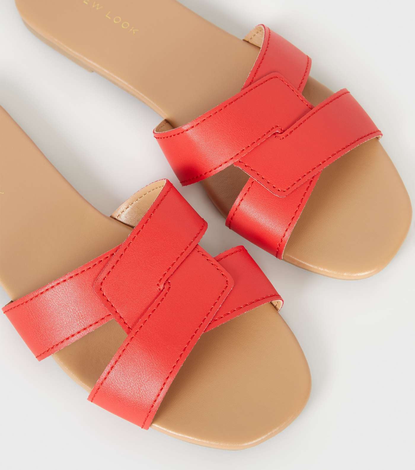 Red Leather-Look Interlocked Strap Sliders Image 3
