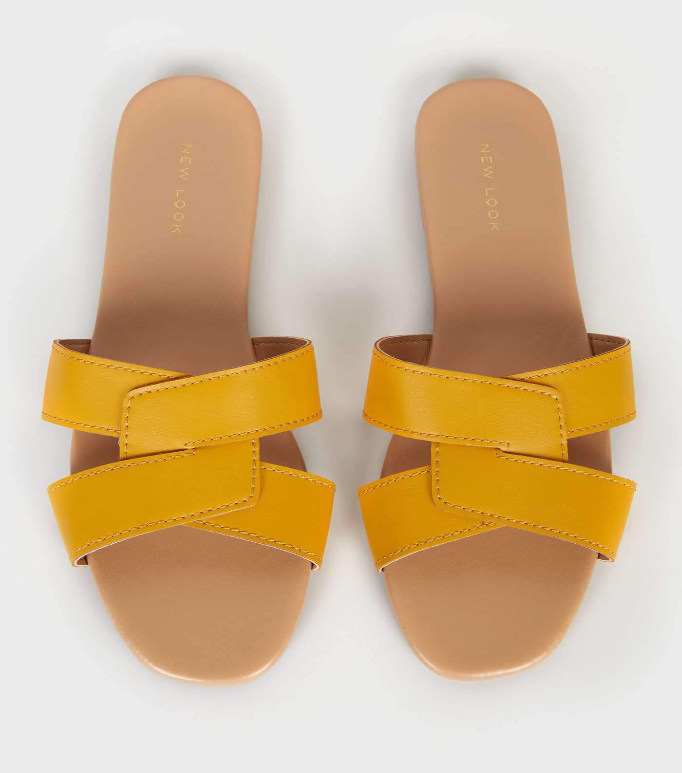 Mustard Leather-Look Interlocked Strap Sliders Image 3