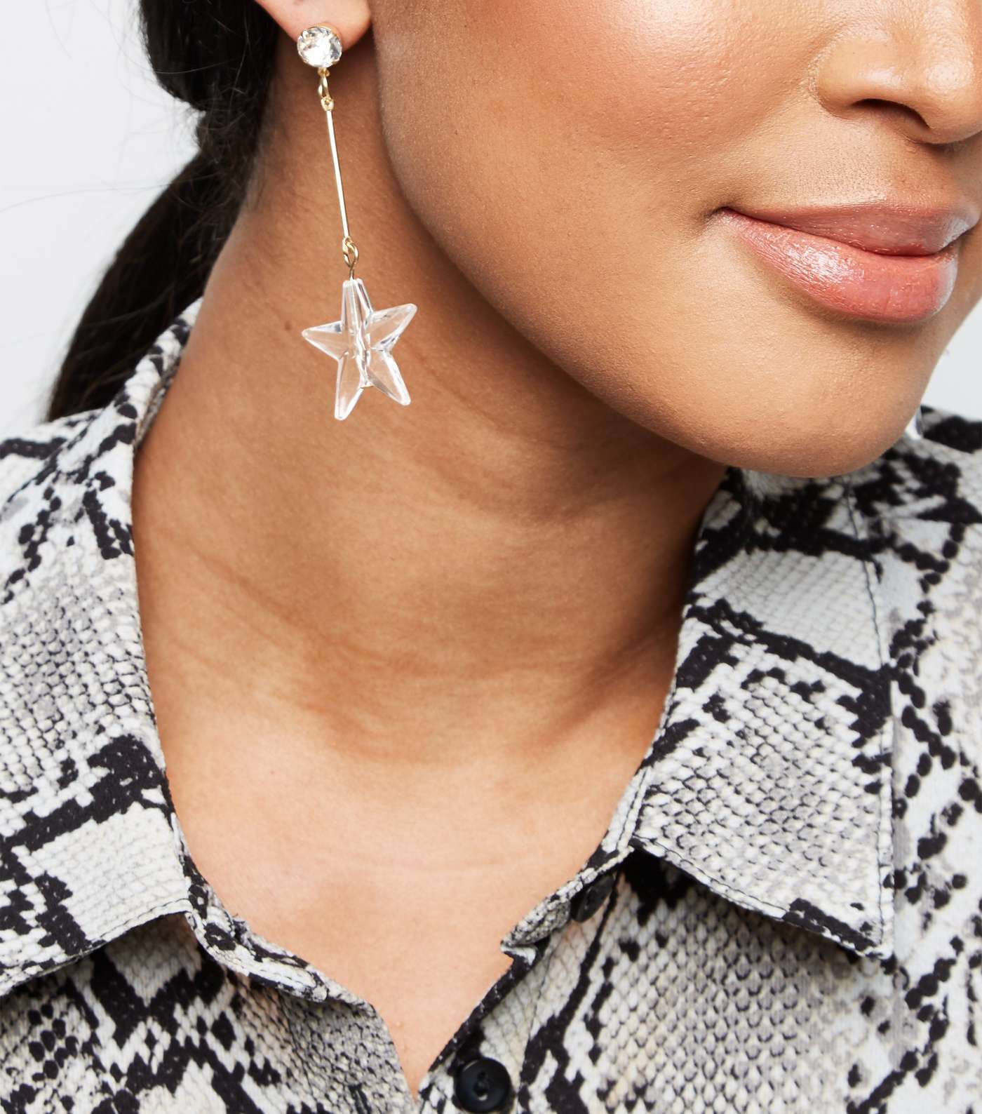 Gold Clear Star Drop Earrings Image 2