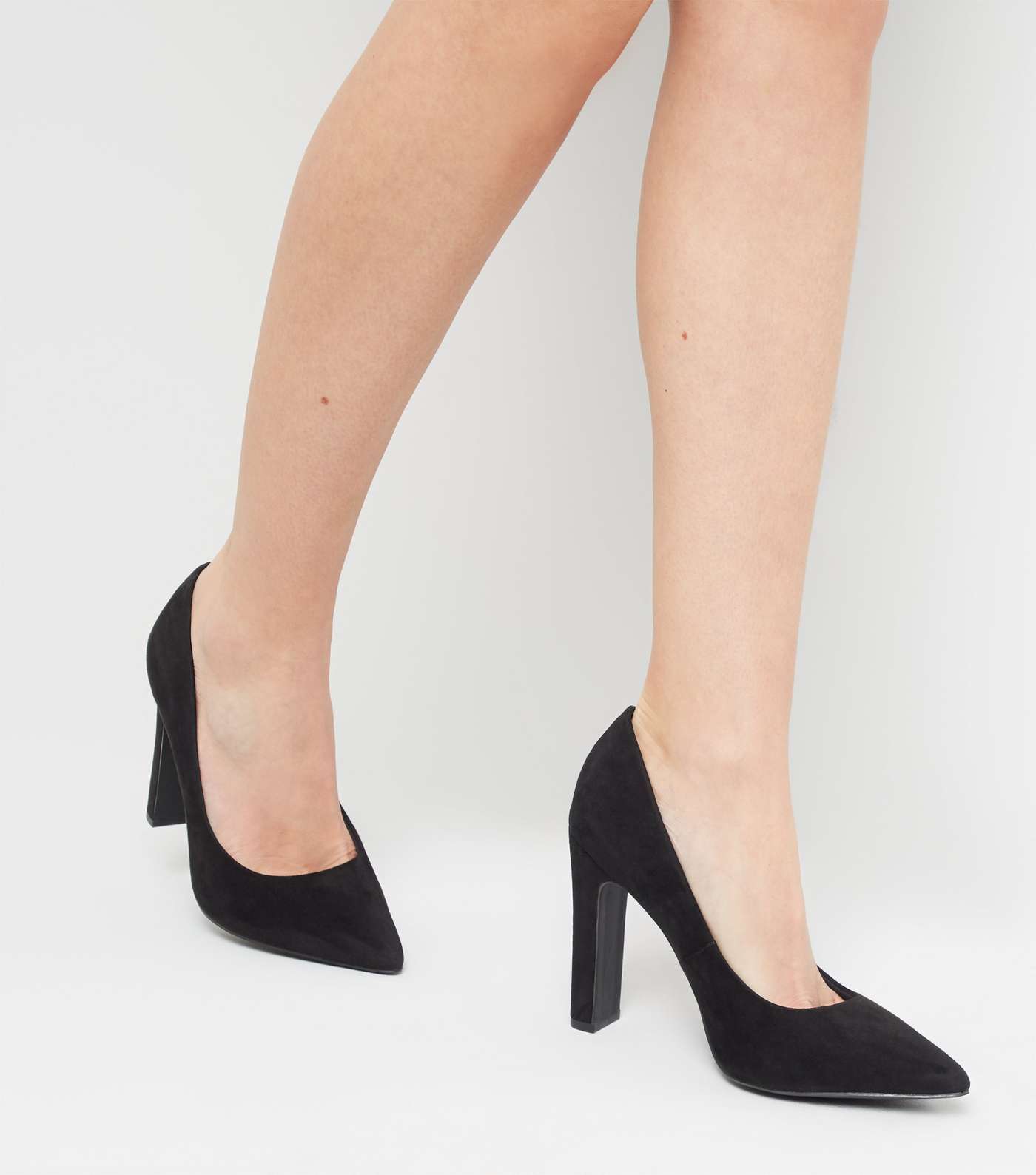Wide Fit Black Suedette Pointed Courts Image 2